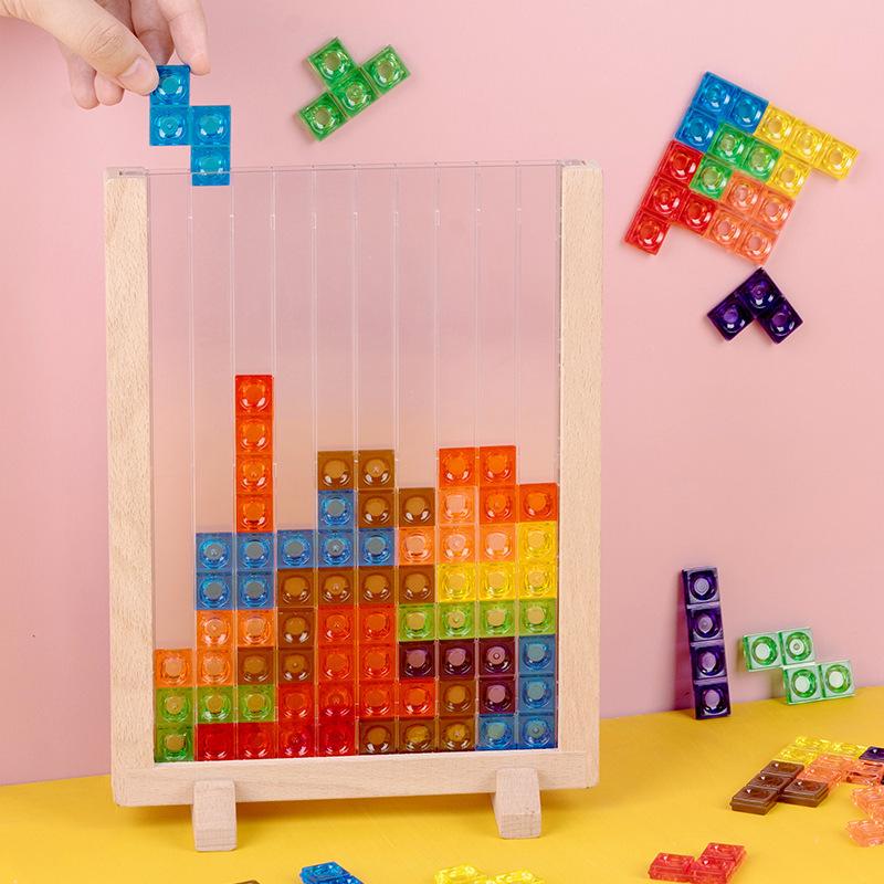 Wooden Magnetic Tetris Blocks - Educational 3D Puzzle Toy for Children