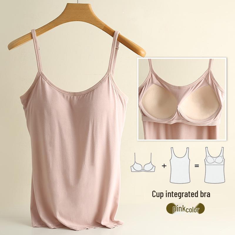 Women's Modal Spaghetti Strap Tank Top with Built-in Bra Pads - Plus Size Sports Bra Underwear