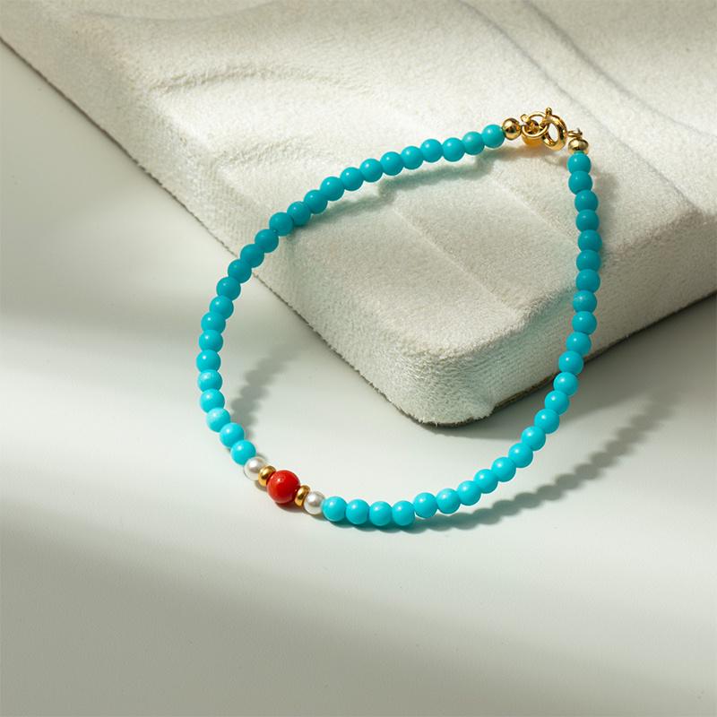 Elegant Chinese Minimalist Turquoise Beaded Bracelet for Women - High-End Retro Fashion