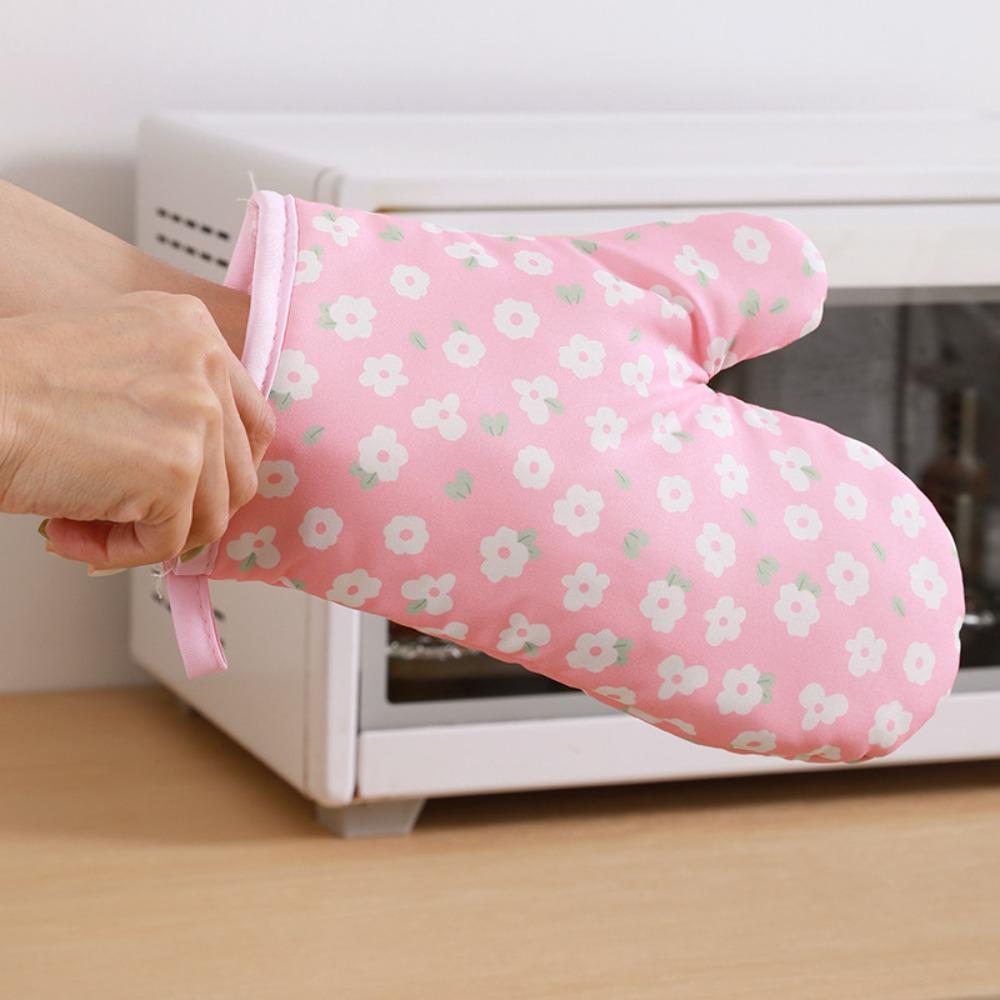 Durable Floral Microwave Gloves Heat Resistance Thickened Oven Mitts Portable Anti-scald Pot Handle Cap Baking Accessories