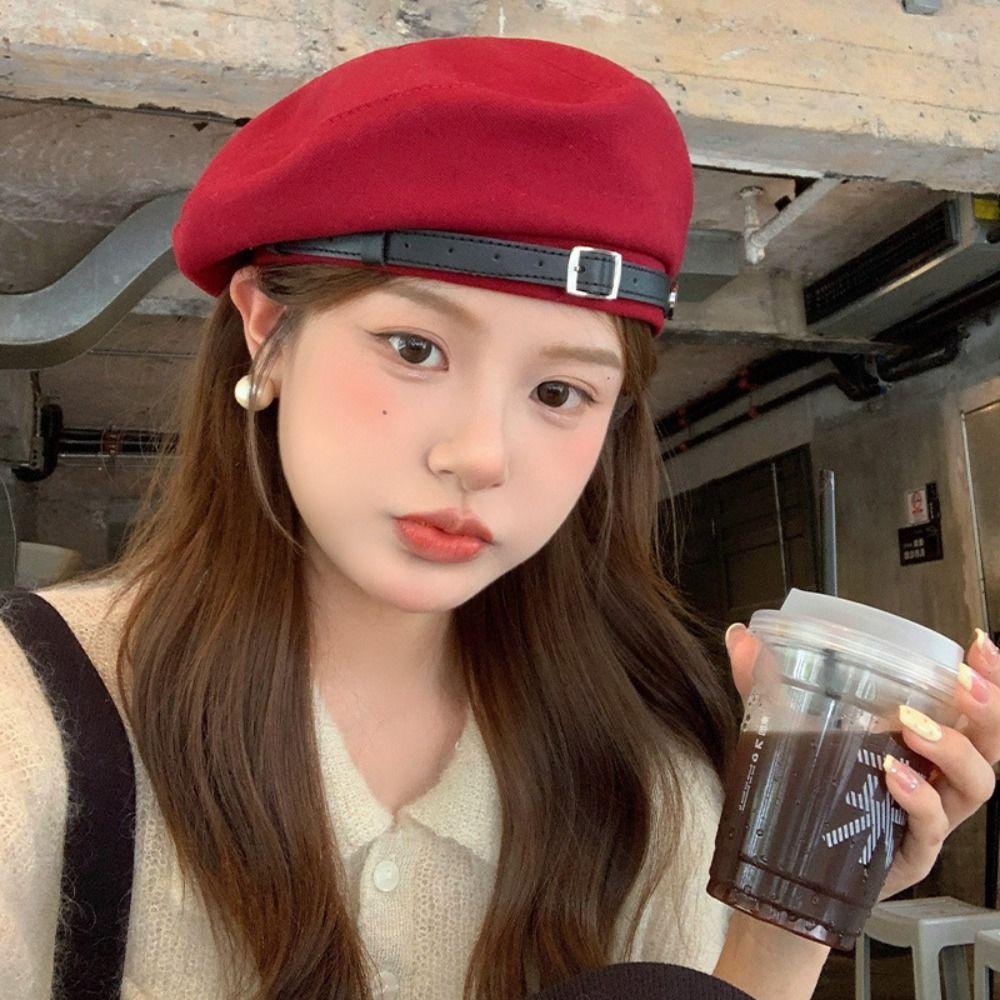 

British Style Red Beret Cotton Retro Painter Hat Retro Octagonal Hat Outdoor