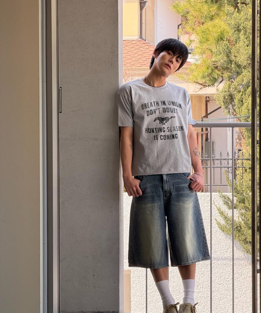 AMOU Vintage Horse Half T-Shirts Gray