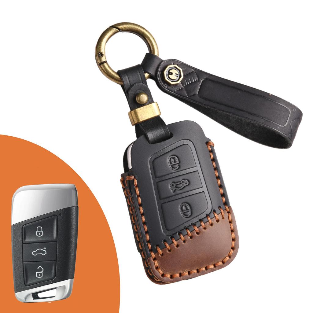 Genuine Leather Cowhide Key Cover for Volkswagen - Fits Lavida & Bora Models
