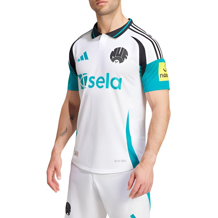 Adidas Newcastle United FC 24/25 Third Slim Fit Comfortable Ribbed Polo Letter Print Short Sleeve Retro Football Shirt Men Tops White Green JJ4460