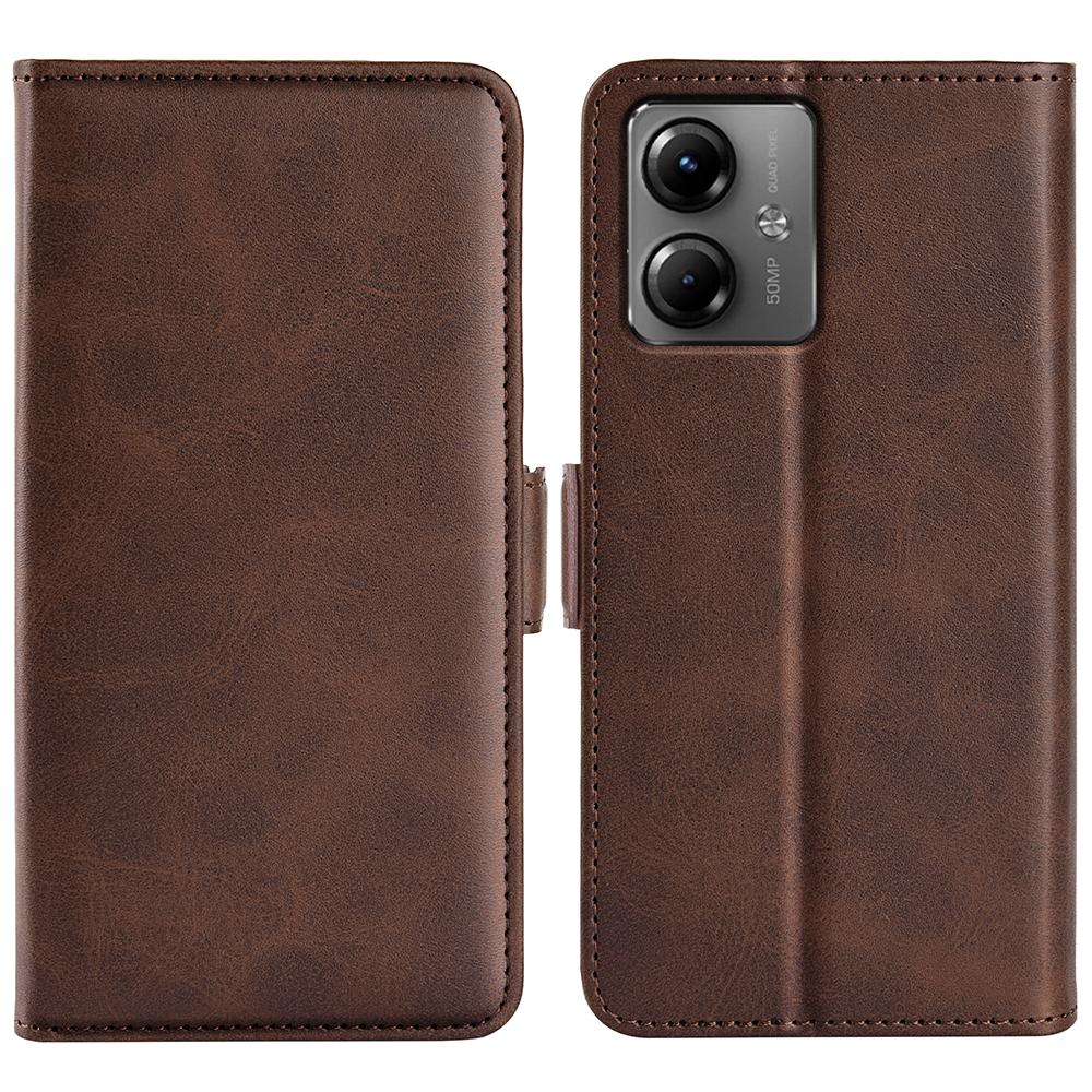 

For Motorola Moto G14 4G Multifunction Phone Cover Calf Texture Wallet Leather Phone Stand Case Brown