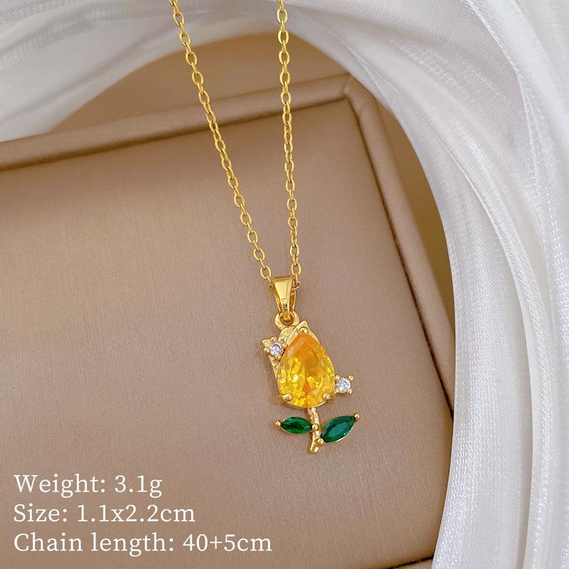 Champagne Gold Rose Set Light Luxury Temperament Gorgeous Full Diamond Necklace Women'S Versatile Collarbone Titanium Steel Chain