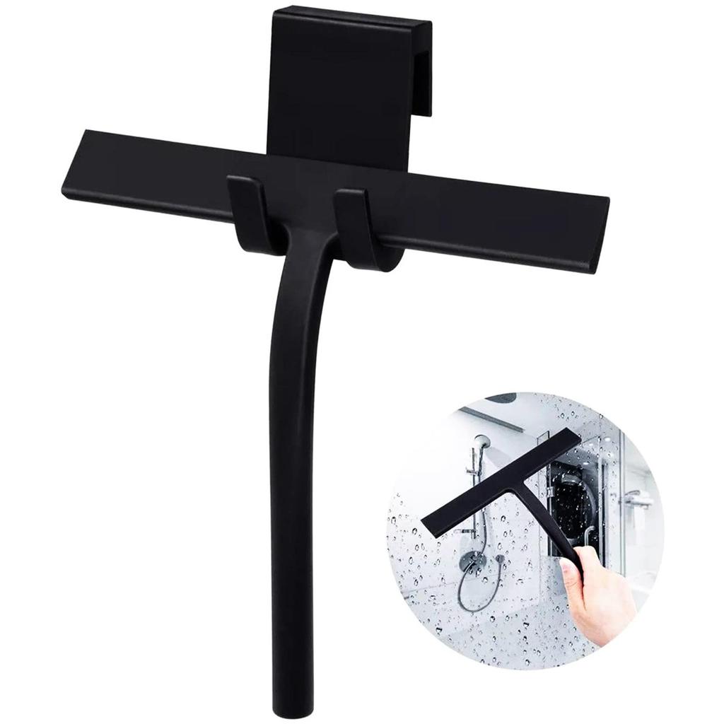 Shower Squeegee Bathroom Squeegee for Shower Glass Door Black Silicone Household Squeegee with Hook 8.93-Inch Cleaning Tool