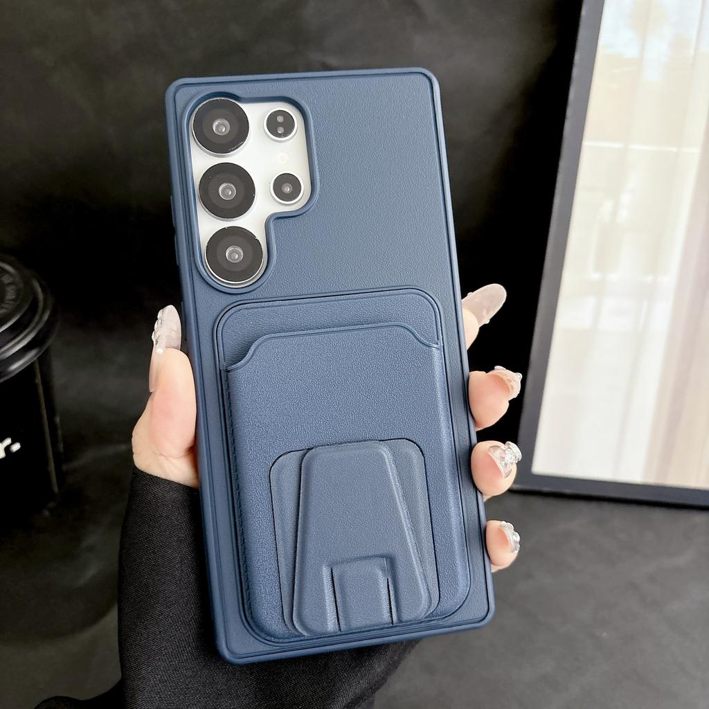 Business Solid Color Phone Case For Samsung S26 Ultra S25 Plus S24 A36 A56 A17 A07 Slim Fit Shockproof Trifold Card holder Cover