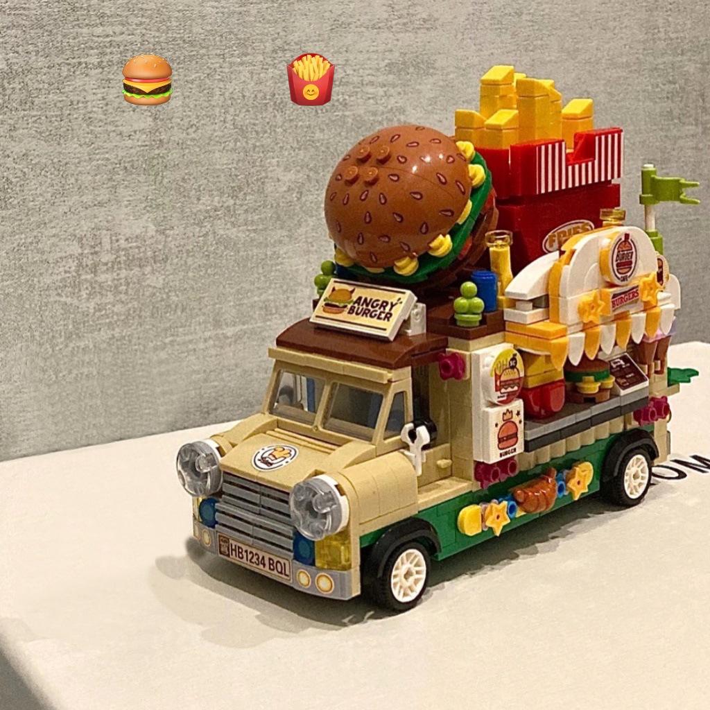 

Retro Food Truck Building Blocks: Educational Hamburger & Ice Cream Set for Kids