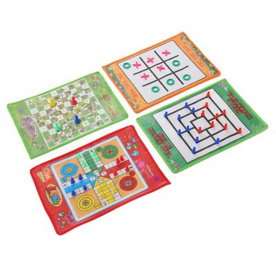 Serpente e Scala Gioco dei Nove Uomini Morris Scacchi Volanti Portatili Ludo Tavola per Gioco in Famiglia Set 4 in 1
