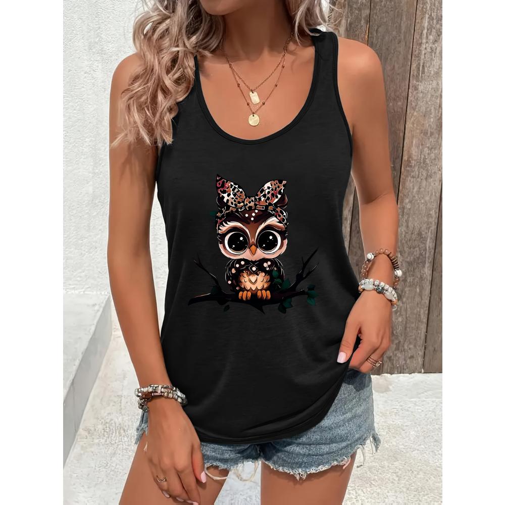 Loose plus size wing pattern printed round neck white vest summer casual sleeveless top women's clothing