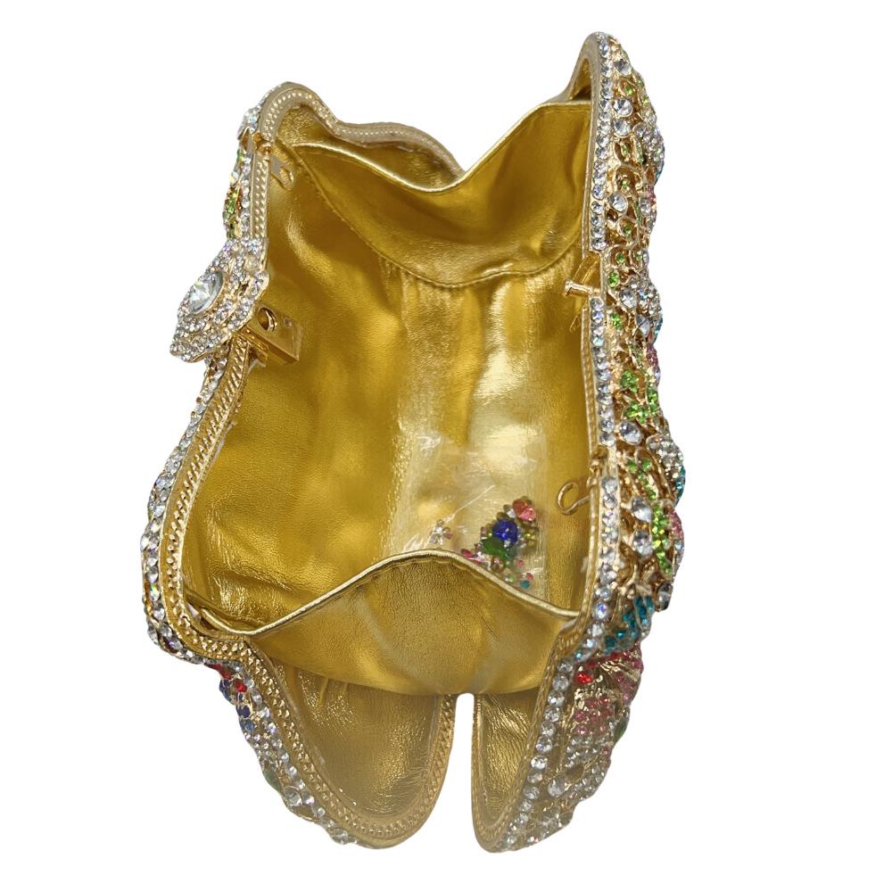 Crystal-Inlaid Rhinestone Evening Clutch with Hollow Carved Design