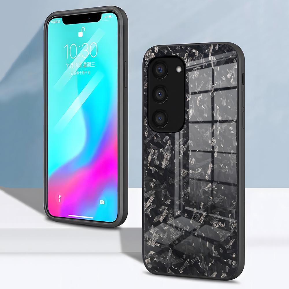 Forged Carbon Fundas Phone Case For Samsung S26 S25 S24 FE S23 S22 S21 Plus S20 Ultra Note20Ultra Black Glass Cover