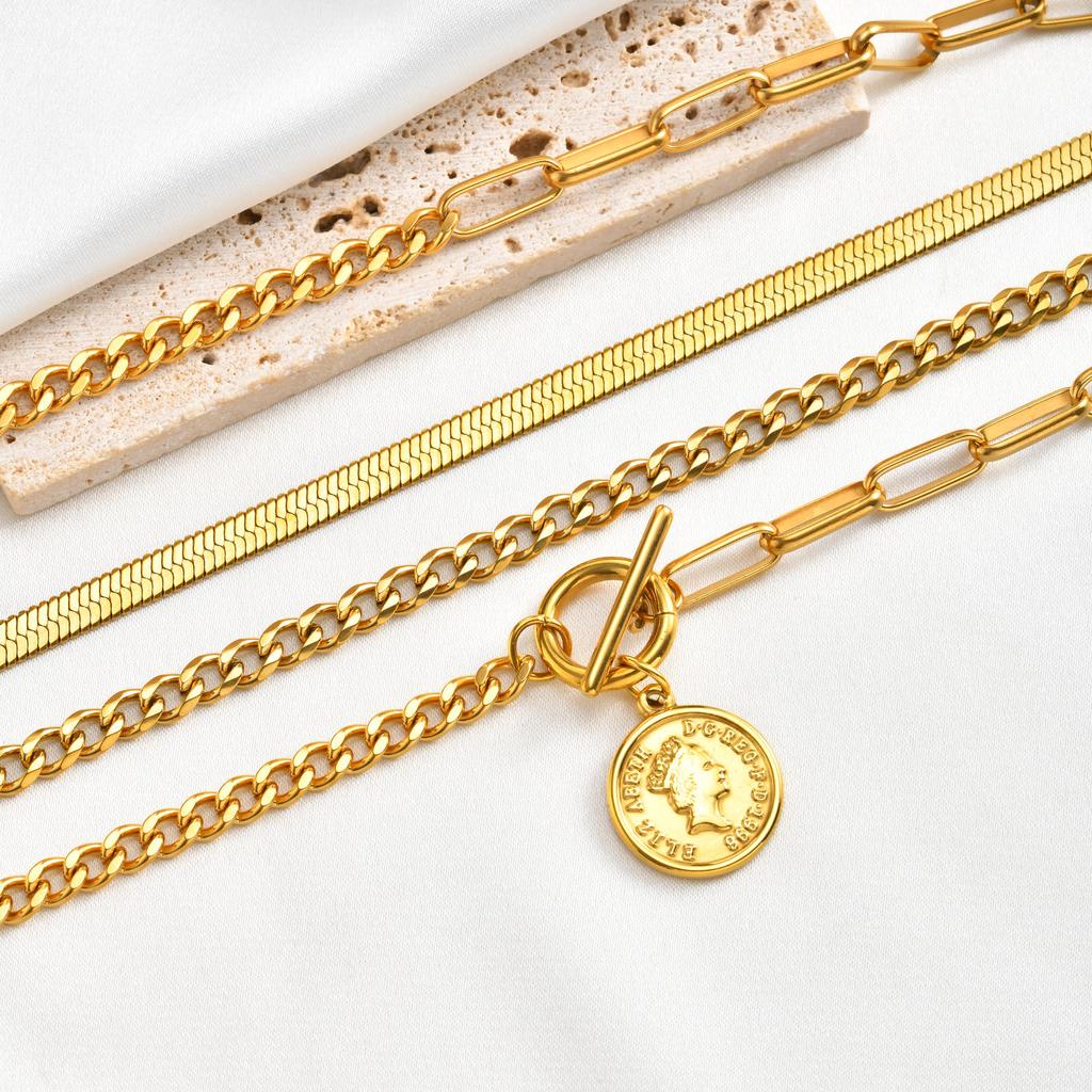 Elegant Toggle Coin Necklace for Women, Stainless Steel Curb Link Chain, Tarnish Free Dainty Layering Jewelry Never Fade