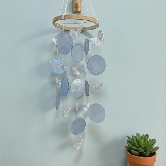 Wind Chime for Outside Ocean Theme Hanging Butterfly Windchime with Round Shells for Patio Garden Decor Gifts for Women Mom Wife