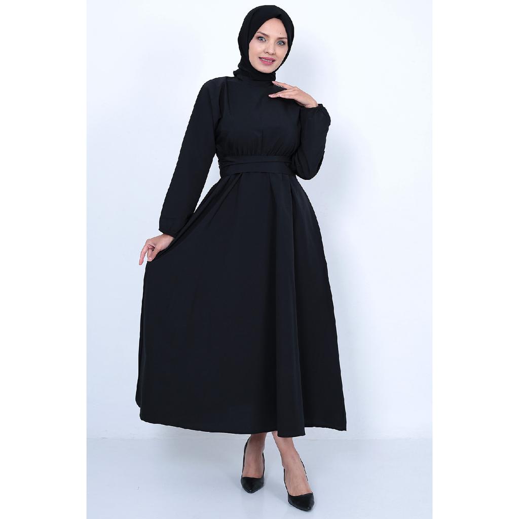 Rochie Neagra Hijab De Sezon Cu Talie Si Curea Elastica