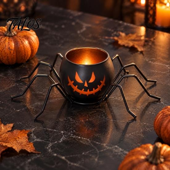 Halloween Pumpkin Candle Holder Glass Holder, Iron Art Tealight Lantern for Tabletop Window Gift Ideas And Fireplace Decoration, Decorative Ghost Face