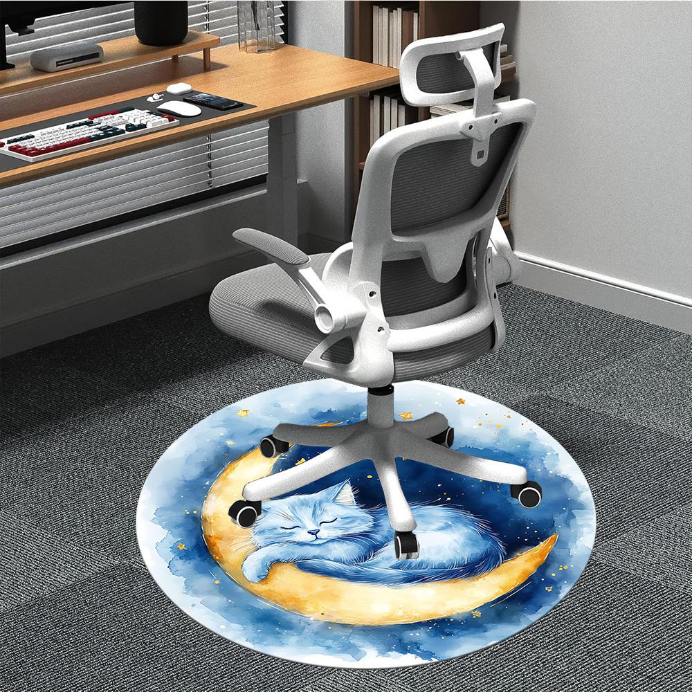

1pc Moon Cat Office Round Area Rug, Indoor Mat Suitable ForOffice, Under Office Chairs Bedroom Living Room Home Decor, Room Deco T079 80cm by 80cm