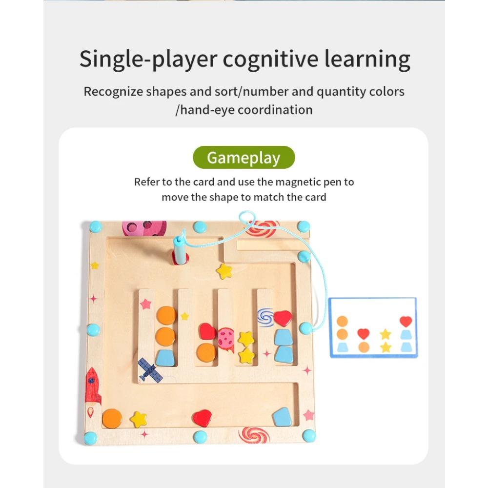 Wooden Color Shape Magnetic Maze Magnetic Sorting Travel Board Montessori Puzzle Toy Educational Learning for Age 3+ Fine Motor