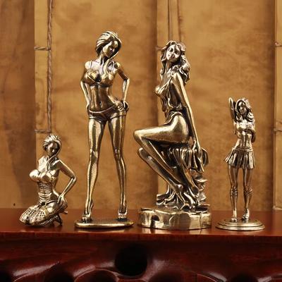 Vintage Brass Bikini Girl Sculpture Retro Figurine Art Deco Desktop Ornament Unique Office Desk Decor Collectible Gift For Adult