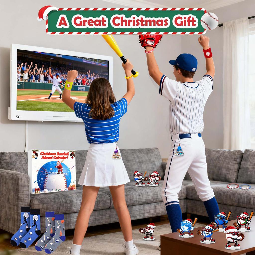 23d Weihnachts-Adventskalender, Baseball-Spielzeug für Kinder und Jugendliche, Überraschungs-Geschenkboxen für Jungen, Mädchen und Jugendliche, Baseball-Zubehör und Dekorationen