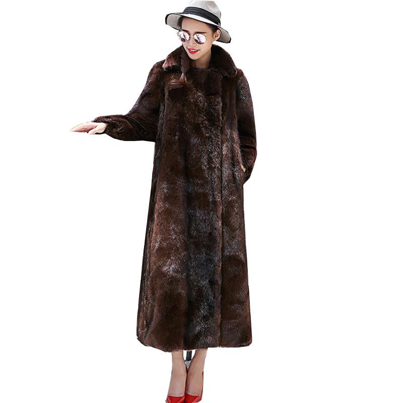Autumn and winter new fur coat mink coat women's whole mink, mink long imitation whole mink velvet plus fat