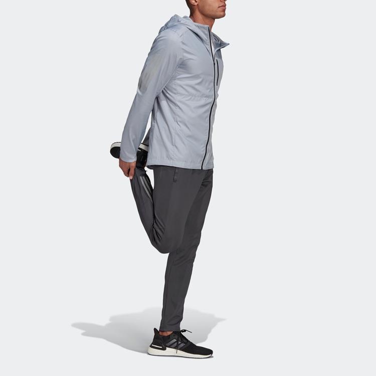 Adidas Solid Color Zip-Up Hooded Sports Jacket Men Outerwear Light-Silver GJ9949