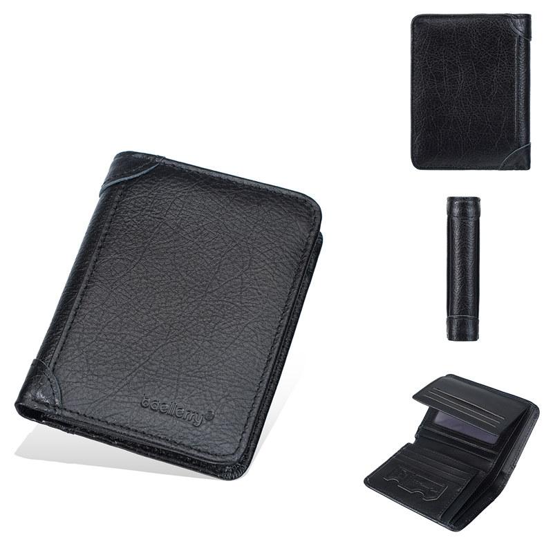 Baellerry Vintage Design Tri-fold Genuine Leather Short Wallets for Men Business ID Card Holder Cash Pack Money Bags