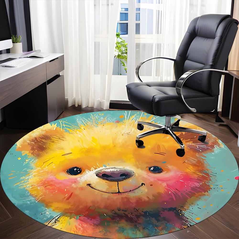 1PC Bear Art Office Round Area Rug, Indoor Mat Suitable ForOffice, Under Office Chairs Bedroom Living Room Home Decor, Room Deco, D022