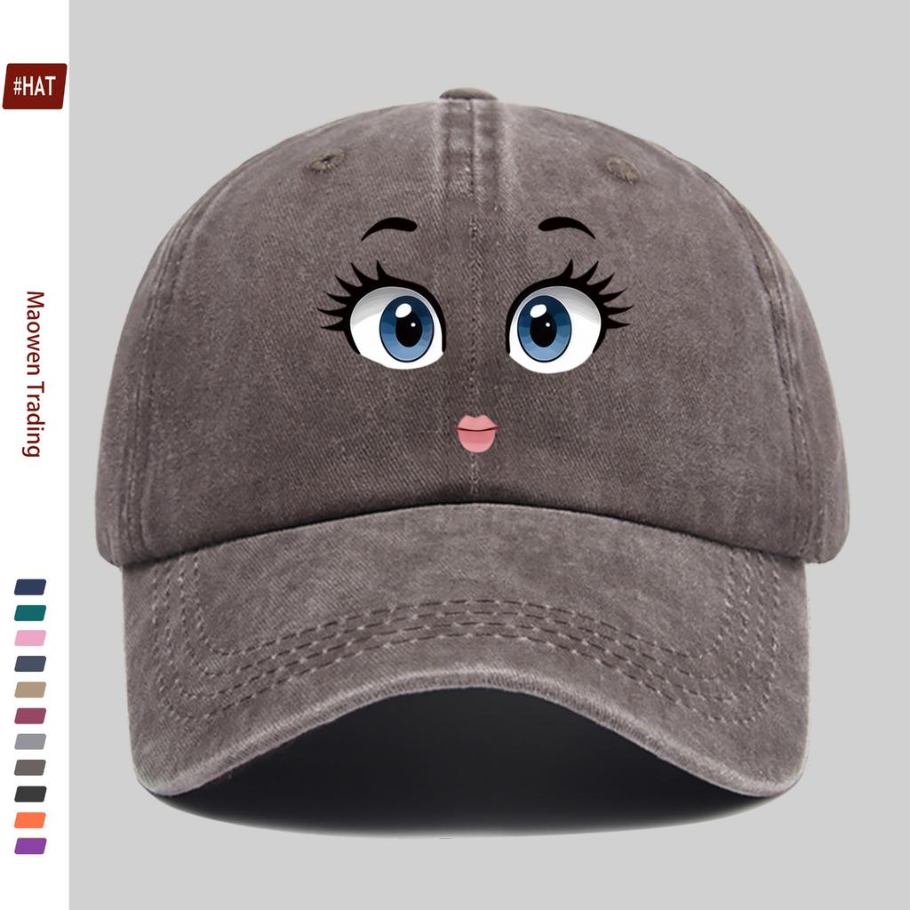 pc BigEyed Cartoon Face Print Baseball Cap Fashionable Design Sun Hat Comfortable Lightweight Trucker Hat Adjustable Strap