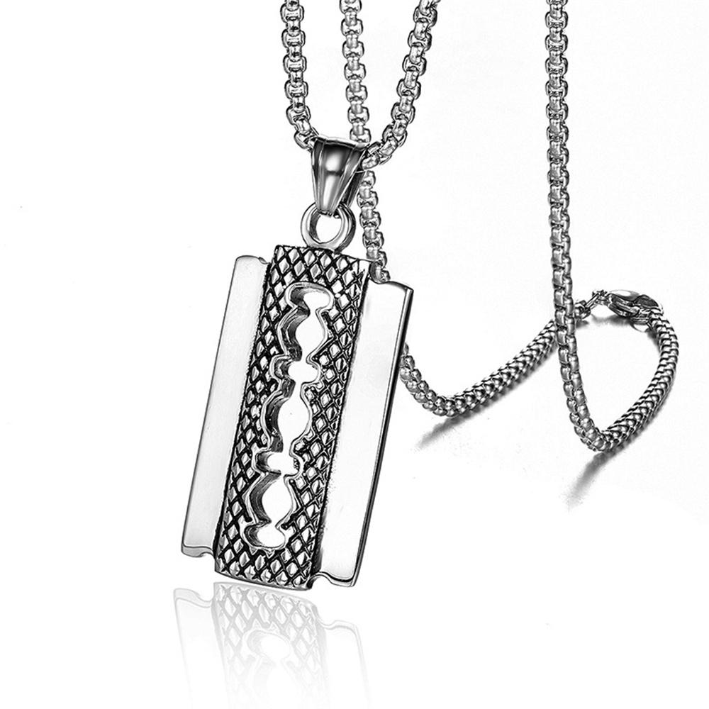 Панк Кулон Лезвие Бритвы Мужской Золотой Серебряный Цвет Нержавеющая Сталь Парикмахерская Ожерелье для Мужчин Парикмахерская Украшения Подарок 50cm