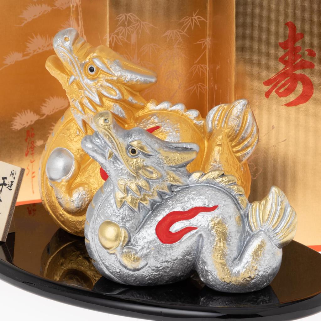 Seto Togei 2024 Zodiac Compact Dragon New Good Gold and Yosai Shoho 143 Co., Ltd. Ornament, Figurine, Year's Decoration, Luck, Silver, Fukutatsu,