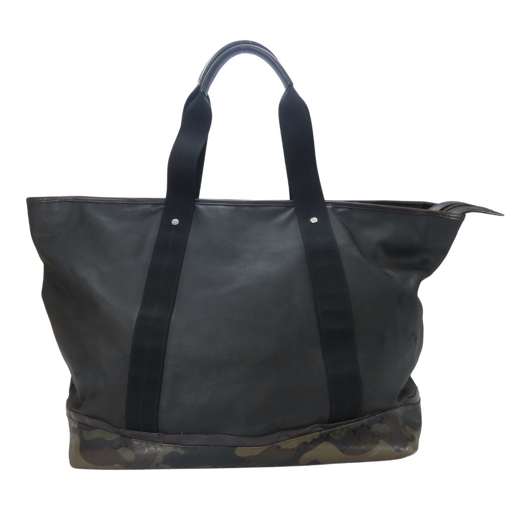 Used COACH Tote Bag Weekend Tote F70832 Signature PVC Coated Canvas Black Green System Camouflage