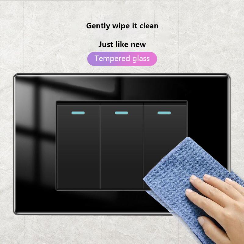 American Black Tempered Glass 15A Light Electrical Switch,US Plug USB Type-c Quick Charge Wall Power Outlet,Mexico Switch Outlet