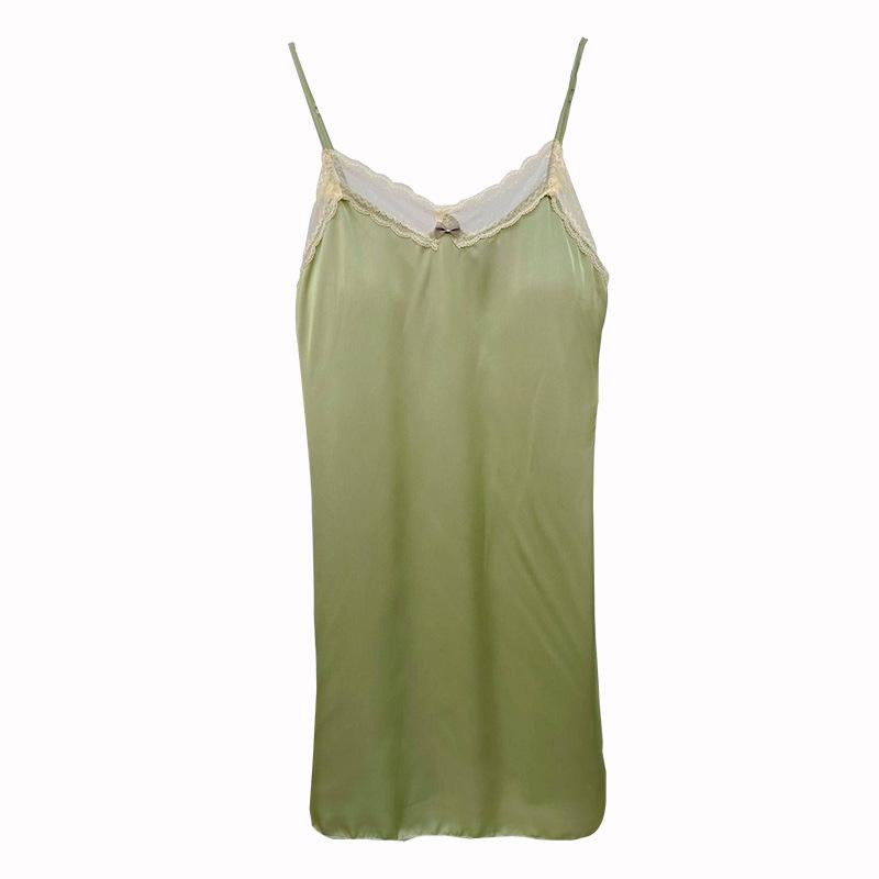 Sexy nightdress women's ice silk summer new model with chest pad lace thin suspender pajamas pure desire style loungewear