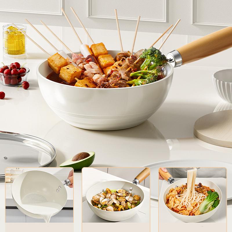 Tigaie Wok Antiaderentă 24cm Oală Ceramică Casă Tigaie pentru Friptură Clătită Prăjită Plită cu Inducție Aragaz cu Gaz Cratită Ustensile de Bucătărie