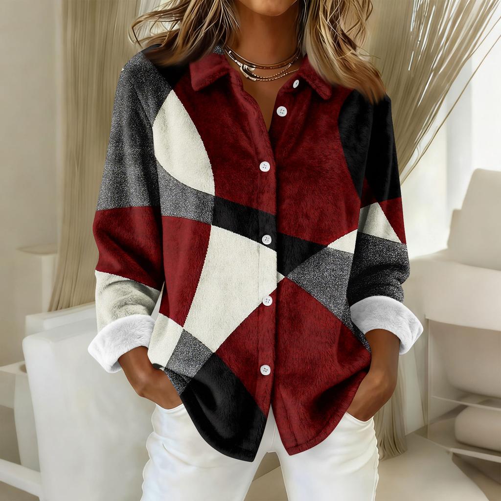 Camicia da donna, camicetta, stampa, bottoni, manica lunga, casual, basic, colletto, regolare