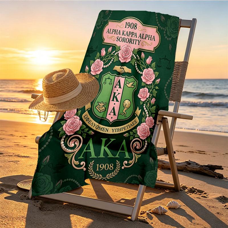 Alpha Kappa Alpha Print Beach Towel Design, Soft, Lightweight. for Home Bathroom, Spa, Pool, Yoga, Surfing, Camping, Gift for Family, Friend