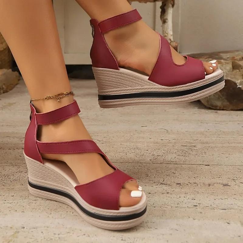 

Fashion Ladies Shoes 2025 Hot Sale Back Zipper Women s Sandals Fashion Peep Toe Casual Women Summer New Plus Size Platform Wedge Sandals 36