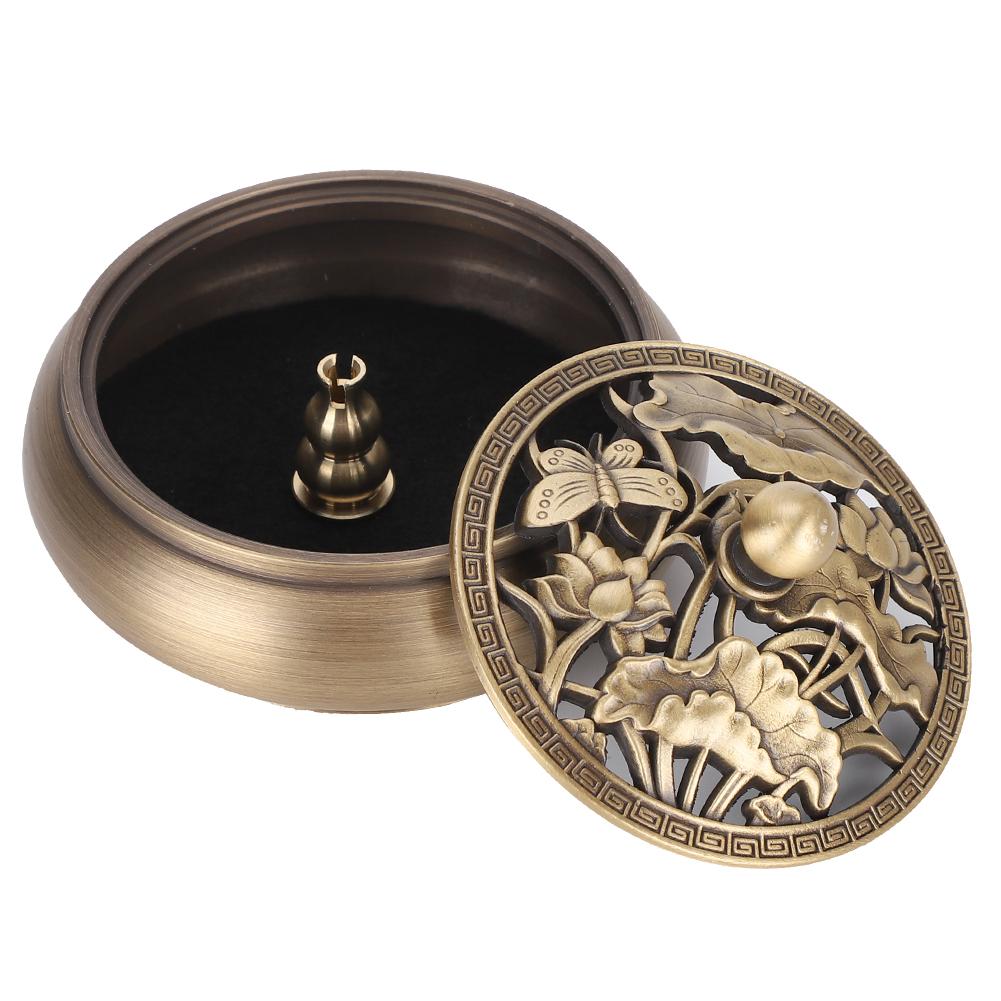 

Brass Incense Burner Alloy Metal Stick with Lid Buddhist Supplies Round Bottom Stove