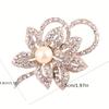 Silver Tone Double Flower Brooch Pin with Big Beads & Rhinestones, Women's Elegant Chest Decorative Button for Jacket Coat Suit