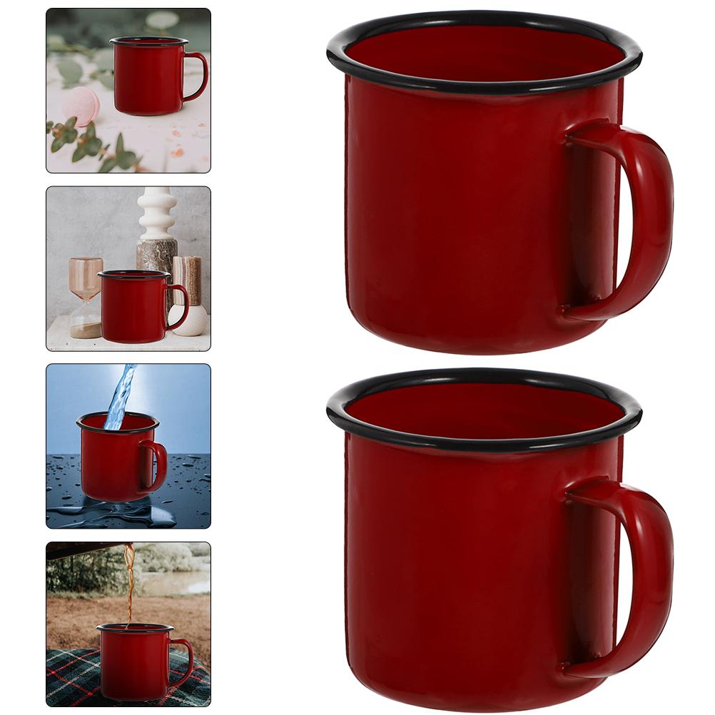 2 Stück Metall Vintage Trinkbecher Büro Klarer Becher Gläser Emaille Becher Großpackung Camping Kaffee Tee