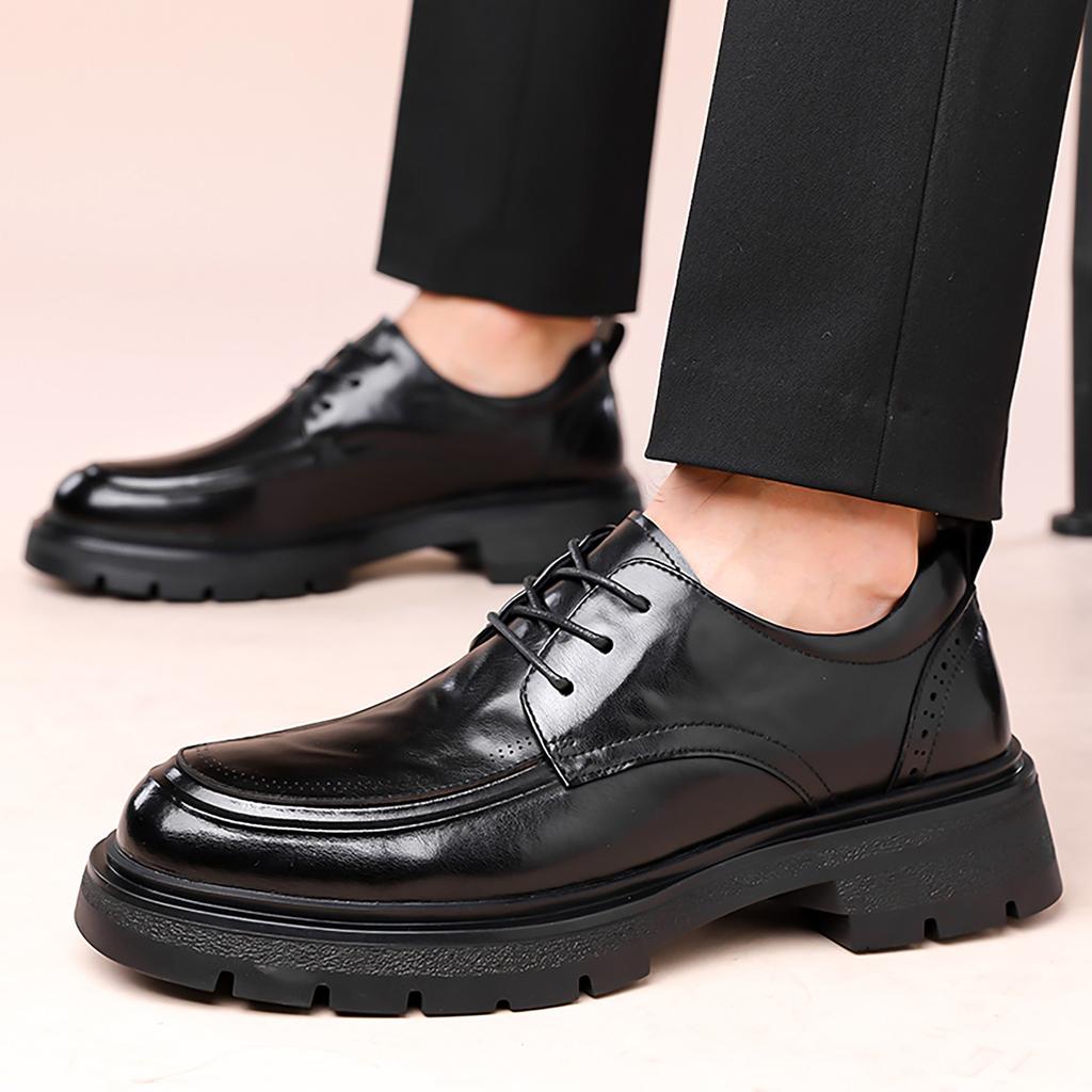 Leather shoes new winter leather breathable British inner height increase casual shoes business dress groom wedding shoes