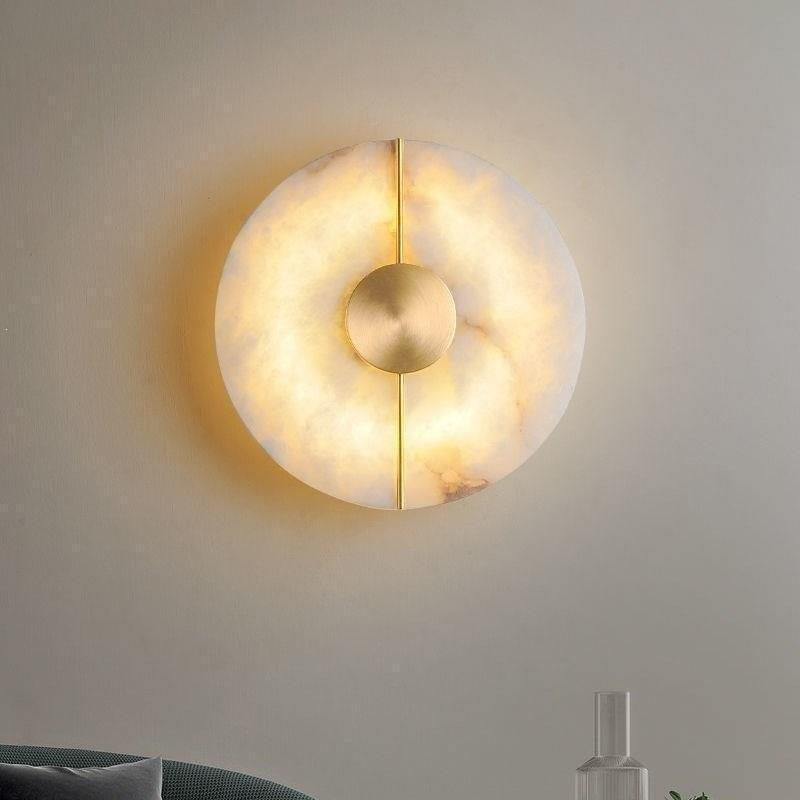 Nordic Luxury Round Natural Marble Wall Lamp for Bedroom and Living Room
