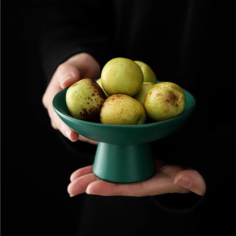 Kulatý keramický talíř Malý ovocný talíř Miska Vysoký tác na občerstvení Talíře se sušeným ovocem Talíře Misky Tác na svačinu Forma na dort Stojan na vystavení