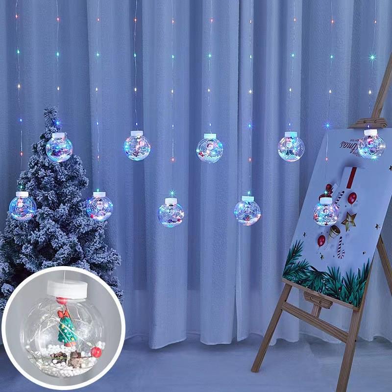 LED Christmas Wish Ball Curtain Lights - Snowman & Tree Festival Decor