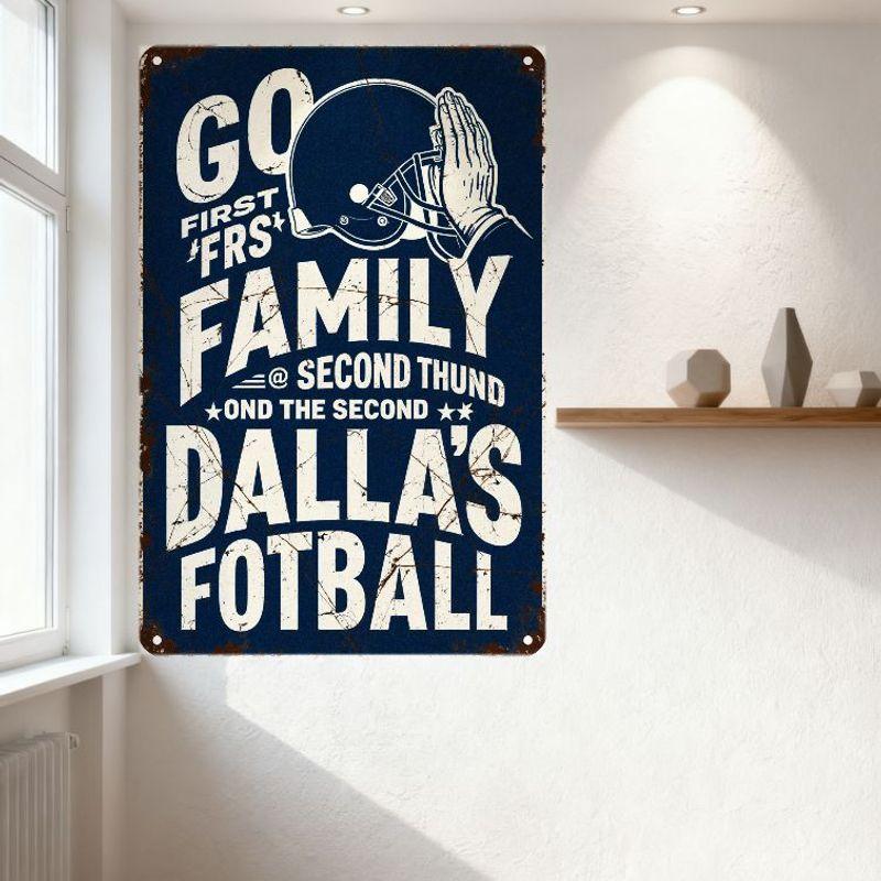 Vintage 'GO FIRST FRS' Football Family Metal Tin Sign with Helmet & Stars, Distressed Rusty Wall Decor for Man Cave, Bar, Home,