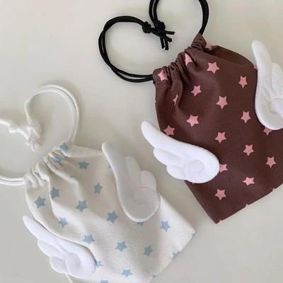HOT Canvas Angel Wings Stars Makeup Bag INS Drawstring Storage Bag Portable Bundle Pocket Dustproof Storage Bag Organizer Bag