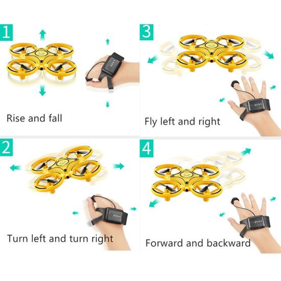 Remote Control Watch Drone Toy Gravity Gesture Sensing 360 Stunt Spin Obstacle Avoidance LED Light Kids Boys RC Quadcopter Toy Children Gift