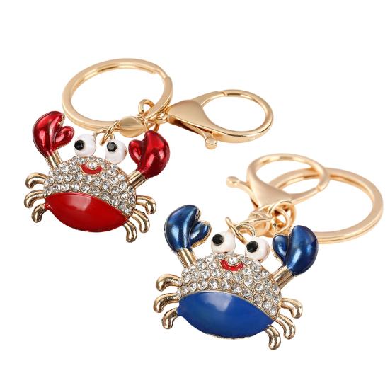 Keychain Pendant Sparkling Rhinestones Inlaid Crab Design Key Holder with Lobster Clasp Lightweight Car Bag Accessory